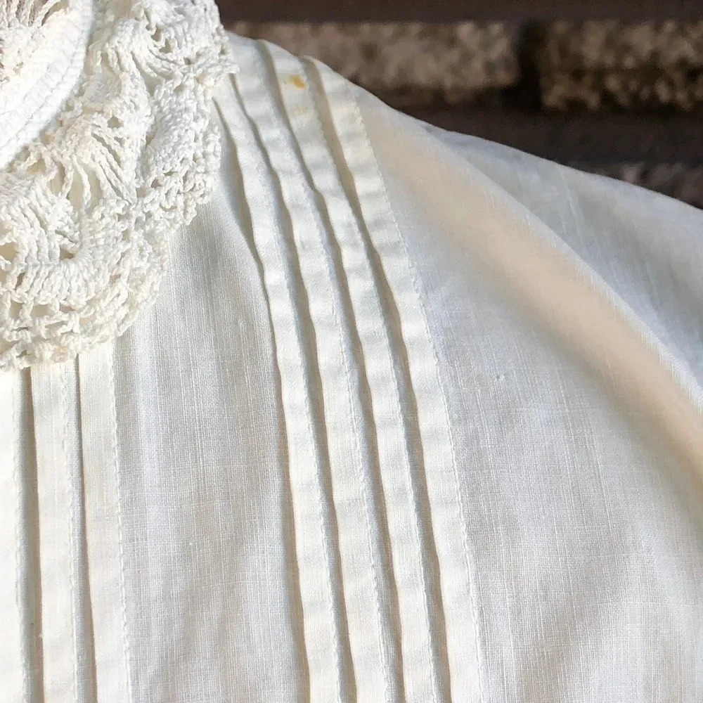 Antique 1900s Victorian Modest 100% Cotton Handmade Lace Collar Cuffs Nightgown - Picture 8 of 9